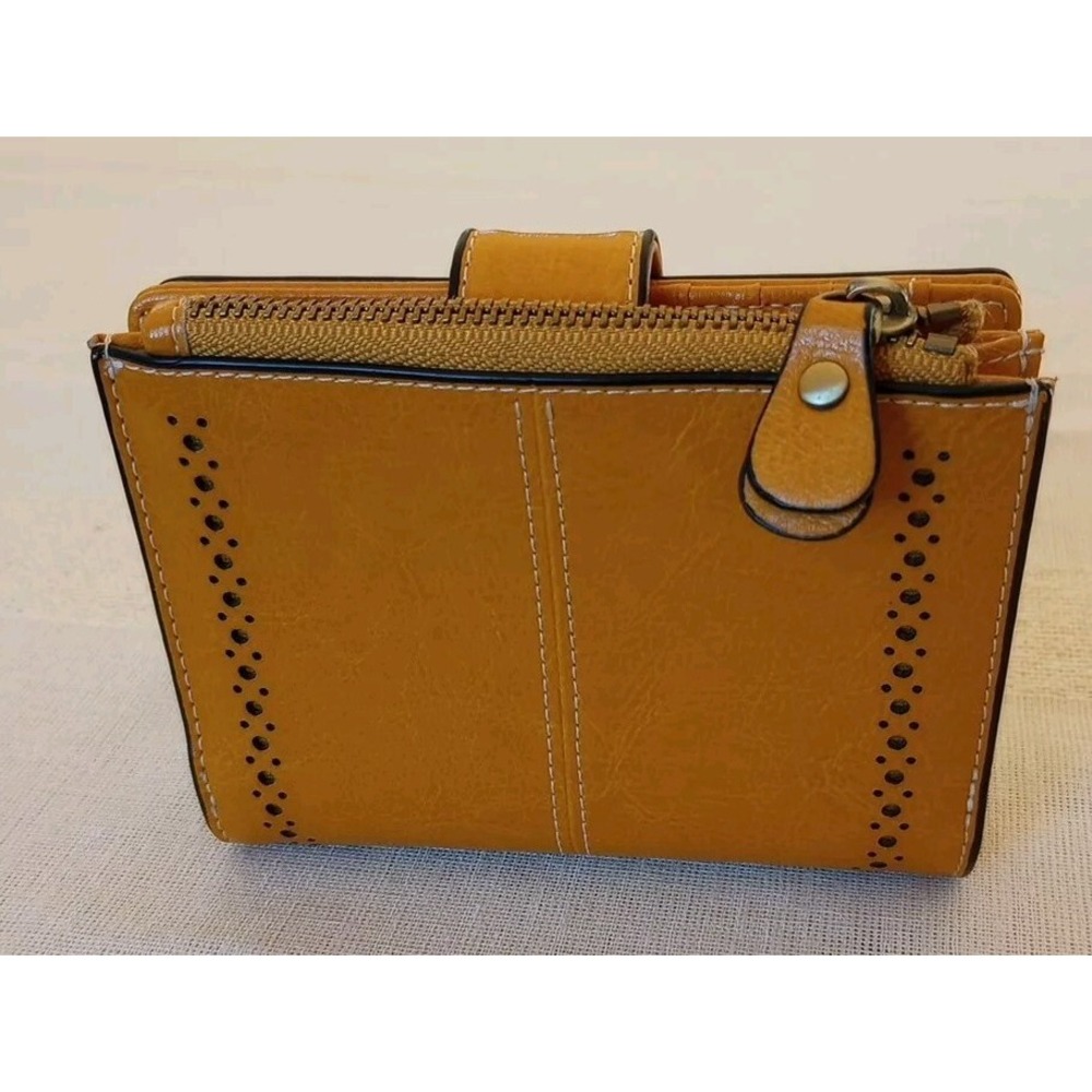 SENDEFN Yellow Sunflower Accented Bi-Fold Wallet Faux Leather 12 Slots NWOT - Picture 3 of 12